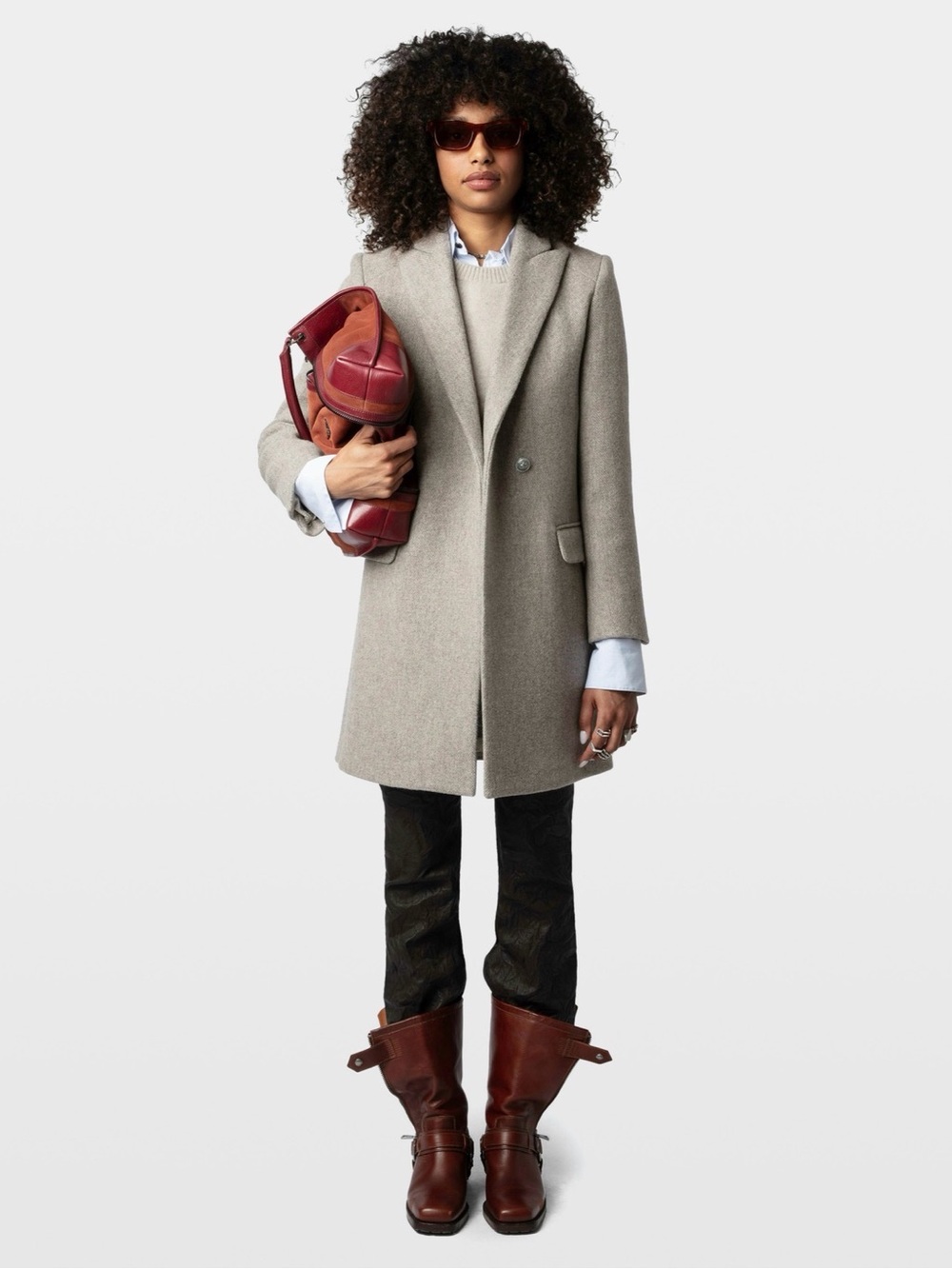 Zadig &Voltaire Marco Chevron Wool Blend Single-Breasted Coat — Latte